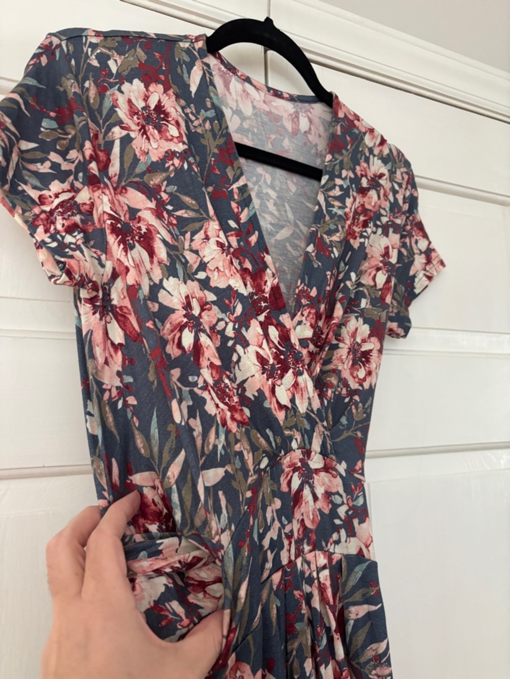 Garnet Hill Floral Faux Wrap Dress Size Small V-Neck Cottage Blue Pink Feminine - Picture 4 of 13
